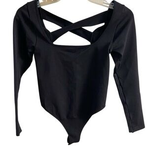 Anthropologie Black Crisscross Bodysuit S/M NWT